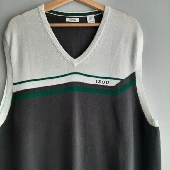 IZOD Golf Sweater Vest Colorblock Grey & White Men's Sz XL - Picture 3 of 8